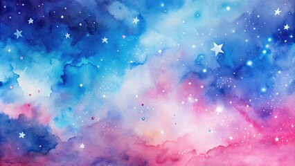 Wall Mural - pink and blue starry sky watercolour texture background, watercolor, galaxy, celestial, night sky, s