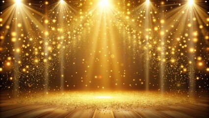 Stage shaped golden particle background, gold, particle, stage, abstract, glitter, shiny, backdrop, elegant, luxury, celebration