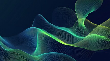 Wall Mural - Abstract Digital Waves with Neon Green and Blue