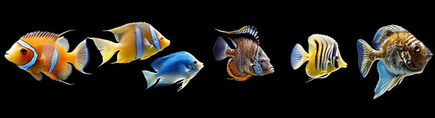 Collection different types fish marine creatures There are of sea