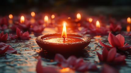 Diwali India ceremony, Indian traditional candles blurred background