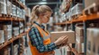 © Panuwat - This image we can see young woman warehouse A female operator examines