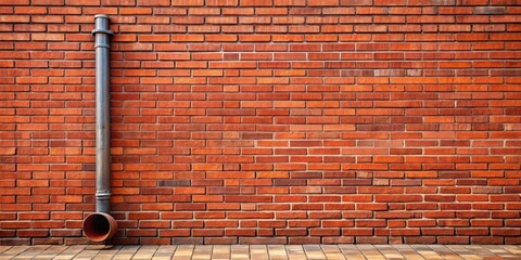 Bottom of a red brick wall with two metal downspouts and a pit , brick wall, red, bottom, metal downspout, downspouts