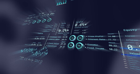 Poster - Image of financial data processing over dark background