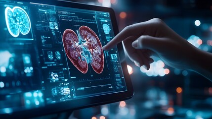 Poster - A Hand Interacting With A Digital Interface Displaying A 3D Model Of A Human Kidney