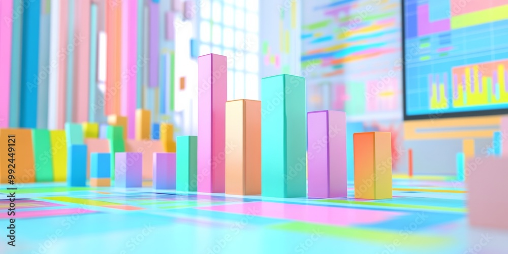 3D rendering colorful bar graph chart table is A color-coded spreadsheet detailing