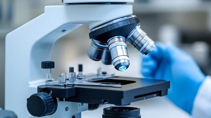 Poster - Close-up of a Microscope Lens in a Laboratory Setting