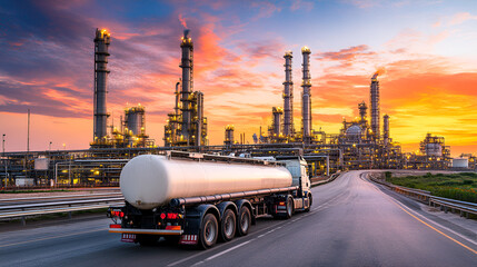 Wall Mural - Oil tanker truck heading to load oil at the refinery for oil transportation system