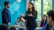 © Panuwat - Young woman standing front group students classroom She Indian business leader
