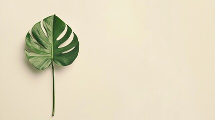 Sticker - A single green monstera leaf on a beige background.