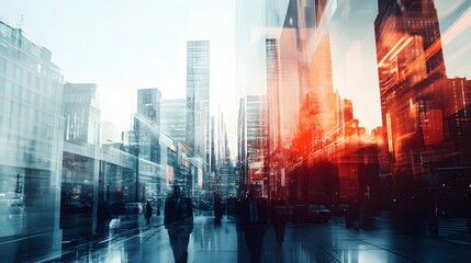 abstract business modern background with cityscape double exposure. 