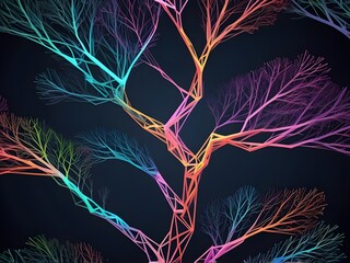 Wall Mural - abstract pastel neon Happy New Year greeting card with tree branches Wireframe light connection structure