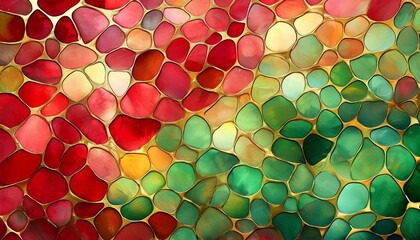 Canvas Print - A vibrant mosaic artwork featuring flowing colorful tiles in green, red, and gold tones. Perfect for interior design, artistic backgrounds, and creative projects.