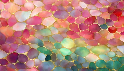 Wall Mural - A vibrant mosaic artwork featuring flowing colorful tiles in green, red, and gold tones. Perfect for interior design, artistic backgrounds, and creative projects.