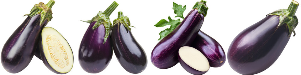 Fresh eggplants isolated on white background