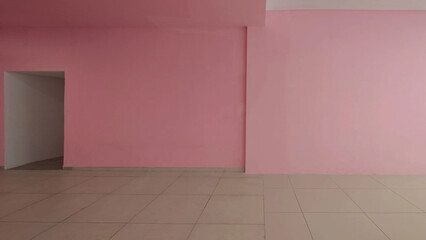 Poster - Inside，there is an empty pink wall and floor.