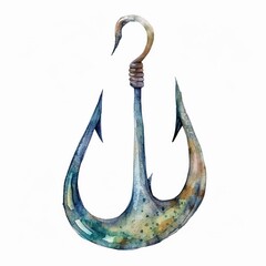 Watercolor illustration of a simple fishhook clipart