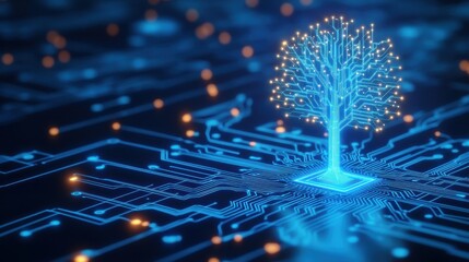 Poster - Glowing Blue Circuit Tree Animation