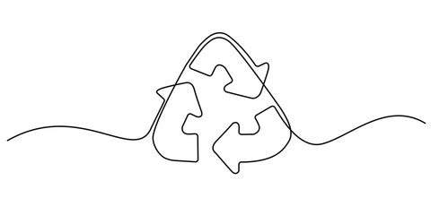 continuous line recycling sign.one line drawing of recycling icon.greening concept of earth day,recycle used goods.single line vector illustration.isolated white background