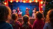 © vitanovski - Children captivated by a colorful puppet show with vibrant lights