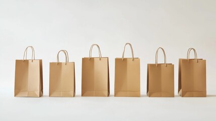 A set of simple paper shopping bags, centered on a clean white backdrop