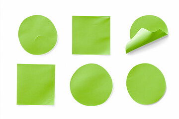 five different green stickers on isolated white background