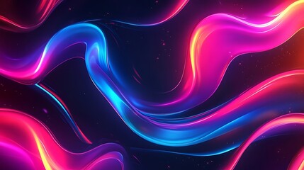 Sticker - Abstract Neon Waves with Glowing Lines