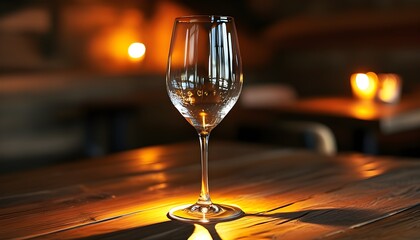 charming ambiance of candlelit dining with a wine glass on a rustic wooden table