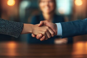 Handshake between two professionals, soft focus