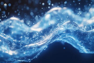 Wall Mural - Abstract blue water wave with bokeh lights on a dark background.