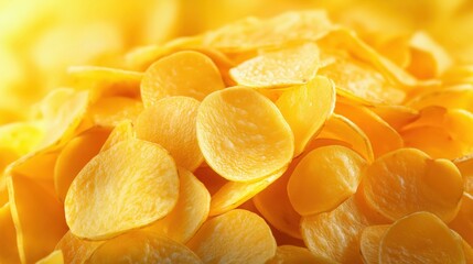 Wall Mural - Close-up of potato chips on a light background, against a simple background