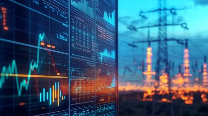 Wall Mural - high-tech interface for power grid data visualization.