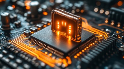 Close-up of a Circuit Board with Glowing Components