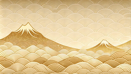 Oriental style Japanese mountain layout with line wave pattern abstract template, oriental