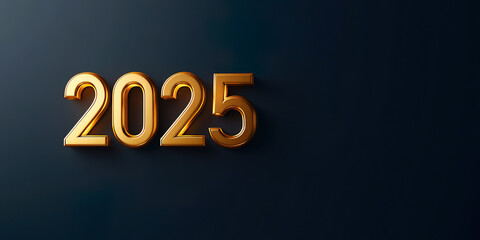 Golden numbers representing year 2025 on dark background create modern and elegant visual. This design symbolizes future and new beginnings