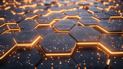 Fototapete -  Futuristic Technology Background with Hexagon Grid Pattern Design