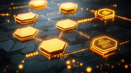 Fototapete -  Futuristic Technology Background with Hexagon Grid Pattern Design