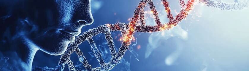 Poster - 3D Vector Render of DNA and Human Profile