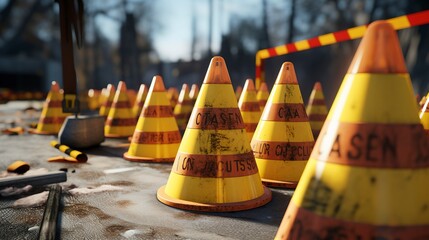 A photo of construction cones and caution tape