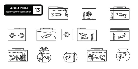 Aquarium icons collection, editable and resizable vector icon templates.