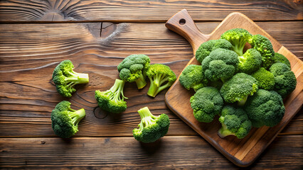 Fresh broccoli florets on a wooden cutting board, broccoli, vegetable, healthy, organic, green, food, nutrition