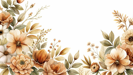 Neutral brown flowers in watercolor on a white background, 23 format , watercolor, floral, neutral, brown, flowers, botanical