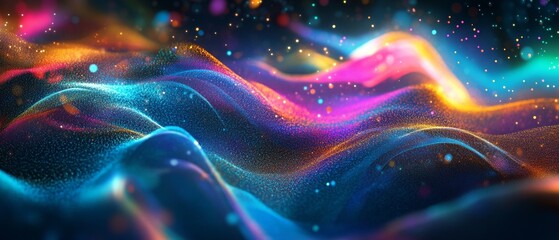 Poster - Abstract Digital Waves. Futuristic Wallpaper with Vibrant Colors and Particles for Creative Design