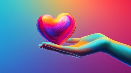 Wall Mural - Charity Illustration. Colorful Hand Holding Heart for Support, Relief, and Donations