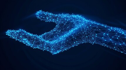 Poster - Hand and Big Data Connection Dots. Cloud Storage and AI Coding with Blue Network Connectivity