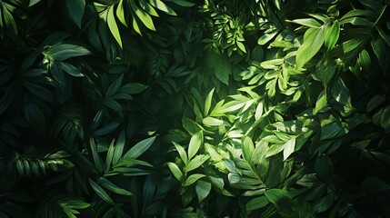 Sticker - Lush green foliage background with natural light filtering through the leaves.