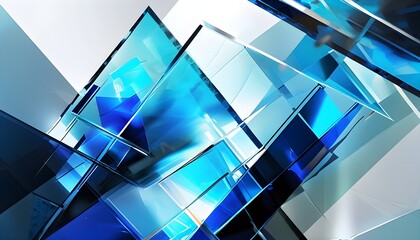 Wall Mural - Abstract Geometric Blue Glass Sculpture in Digital Format for Modern Poster Background