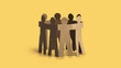 © Win Nondakowit - Cooperation in society. Teamwork unity. Solidarity and collaboration. Social participation. Paper dolls holding hands together on yellow background.