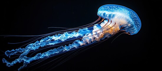 A Graceful Blue Jellyfish in a Dark Sea