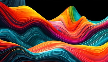 Abstract graphic design of curved mountain shapes on a smooth black background